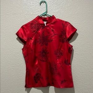 Vintage Worthington Women’s Silk Elegant Red Floral Top Size Medium date night